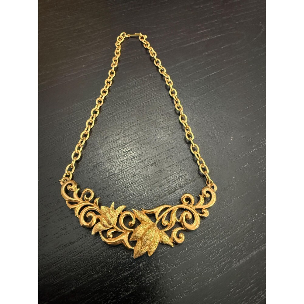 Vintage Gold Toned Floral Statement Necklace, 1980s